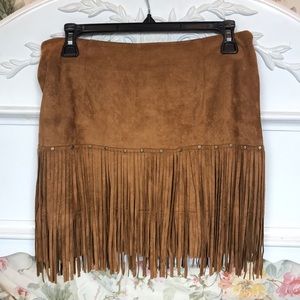 Faux suede brown fringe skirt